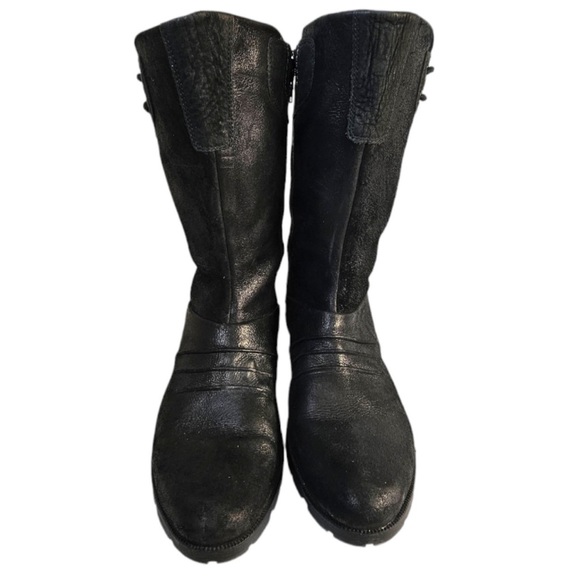 Merrell Boots Vera Mid Black Boots Combat SZ 9 Side Zip Pleated striped lining - Picture 3 of 11